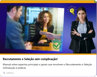 Capa do curso Recrutamento e Seleção sem complicação na Udemy: manual sobre os principais aspectos do recrutamento e seleção, com introdução e prática